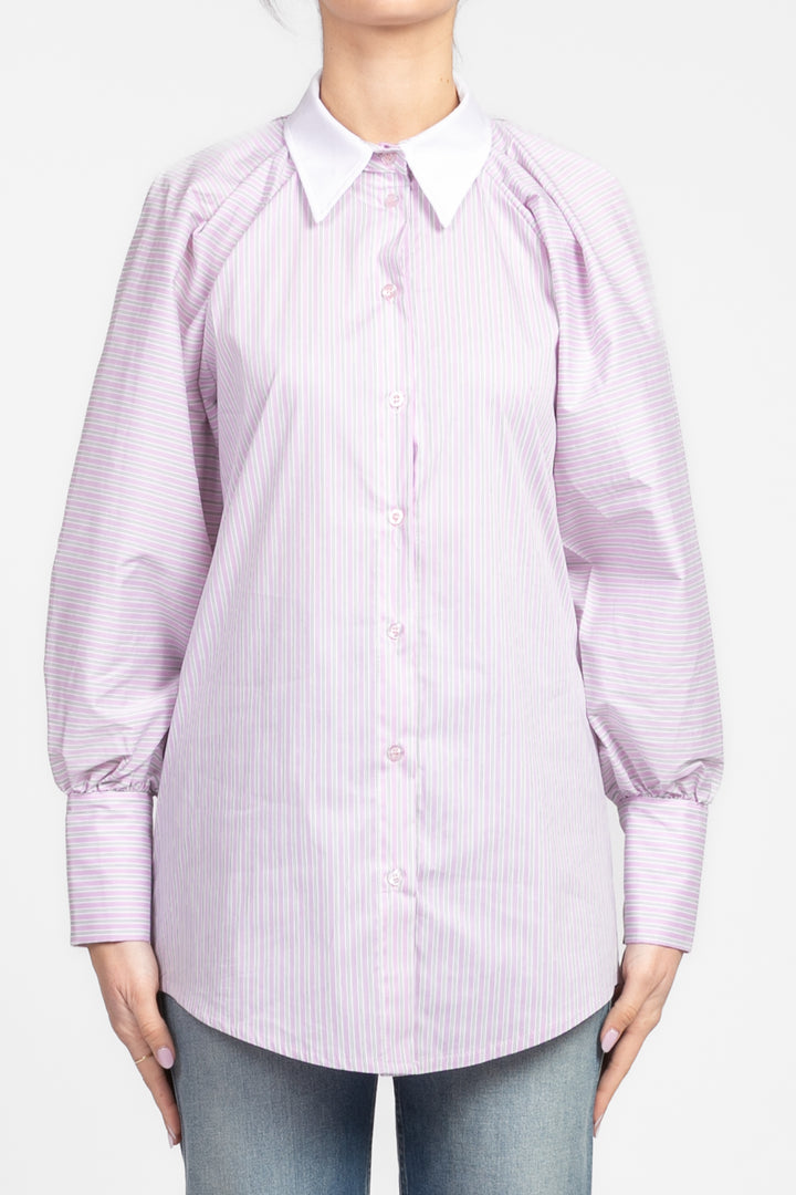 Have One - Camicia gessata pieghe manica palloncino Art. CVS-N145