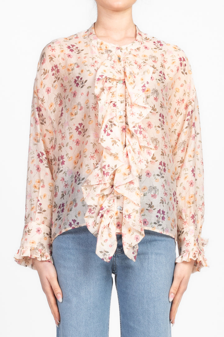 Vicolo - Camicia fantasia floreale con rouches Art. TD1301