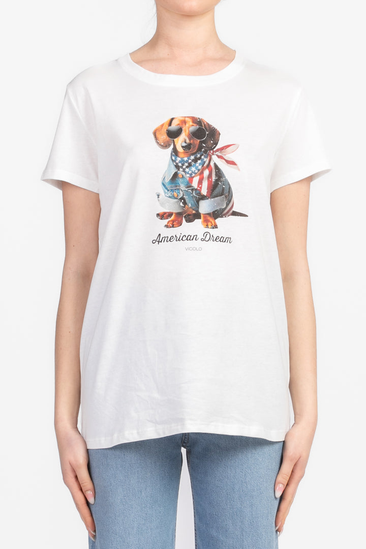 Vicolo - T-shirt stampa bassotto American Dream Art. RD0622