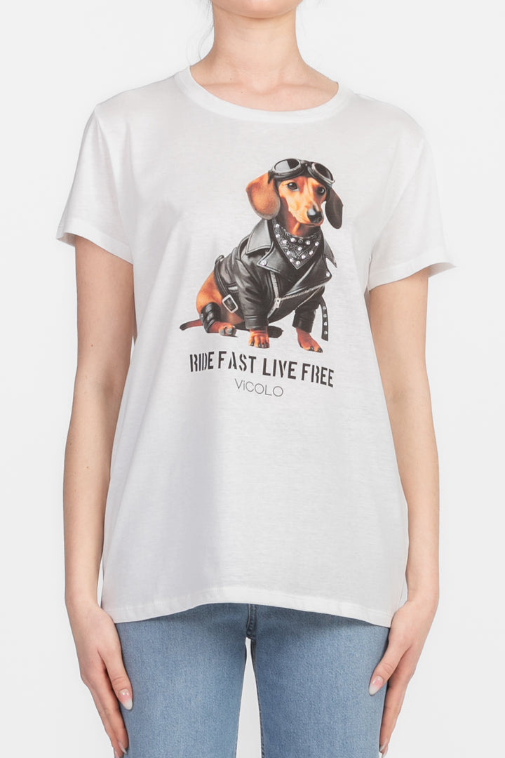 Vicolo - T-shirt stampa bassotto biker Art. RD0539