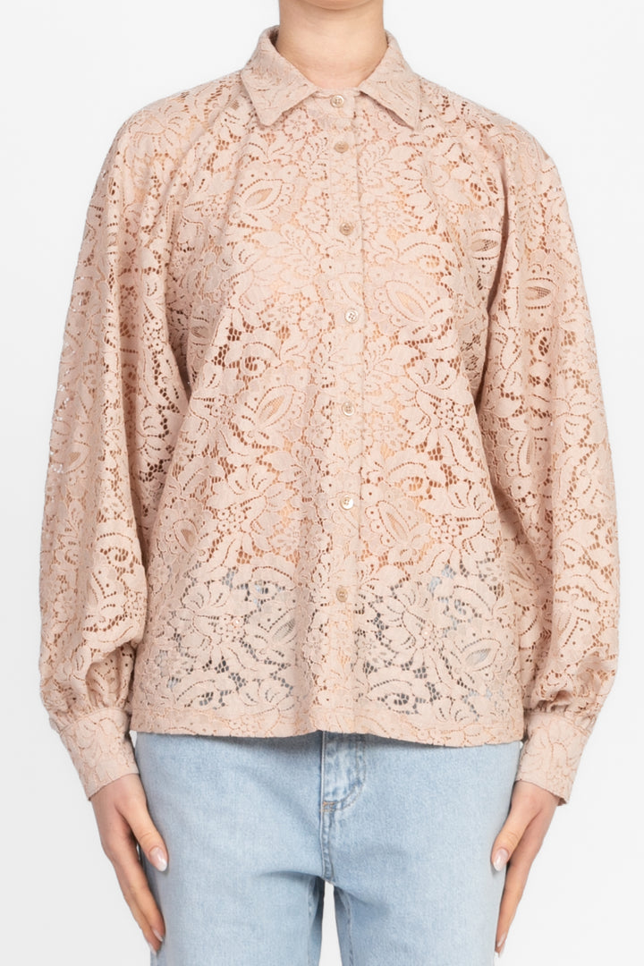 Vicolo - Camicia in pizzo manica palloncino Art. TD1532