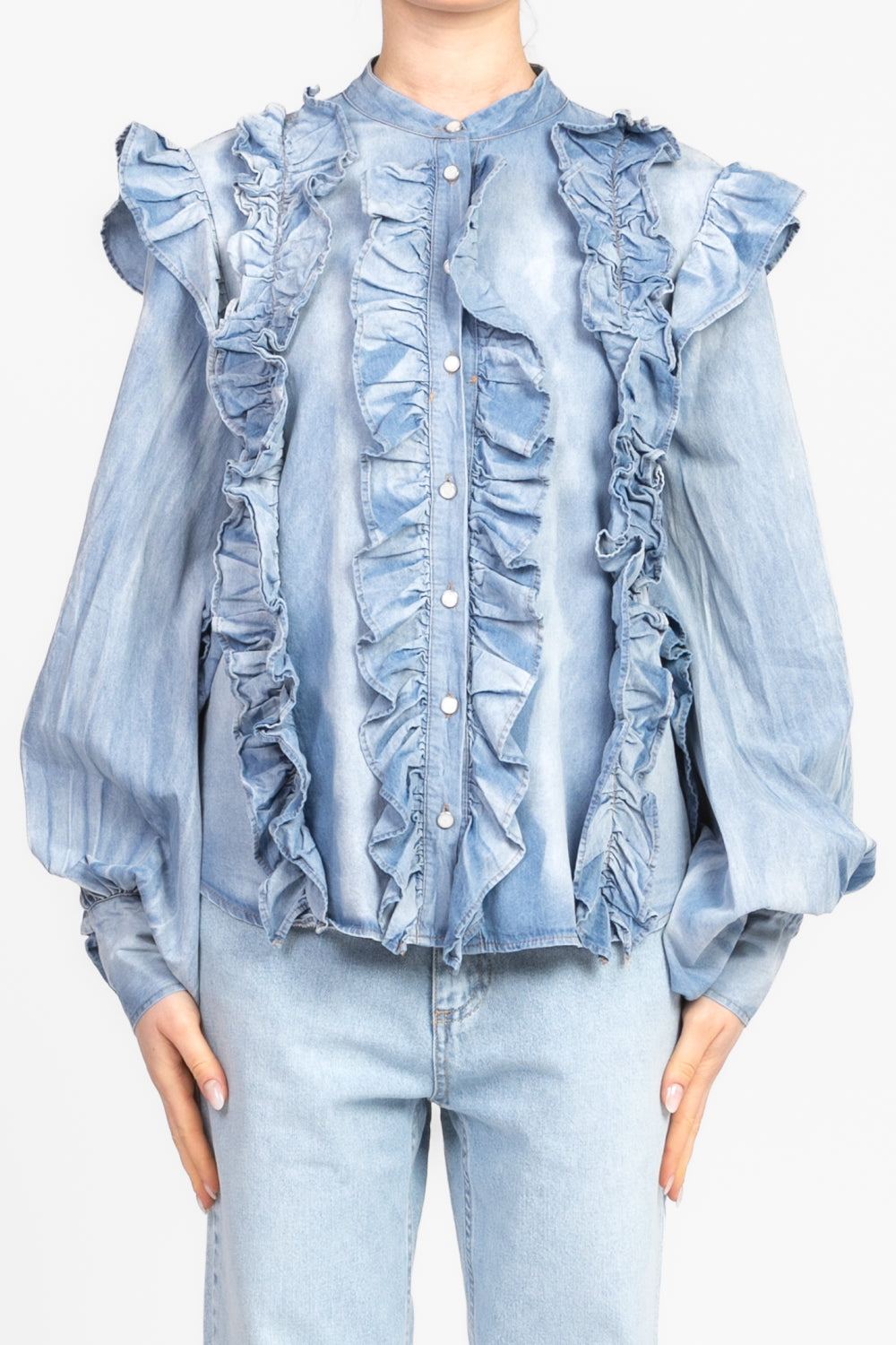 Tensione In - Camicia denim con rouches Art. S25C571