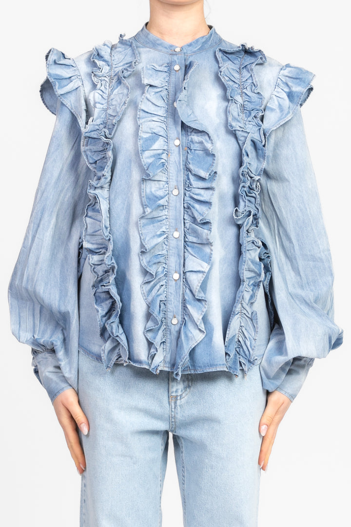 Tensione In - Camicia denim con rouches Art. S25C571