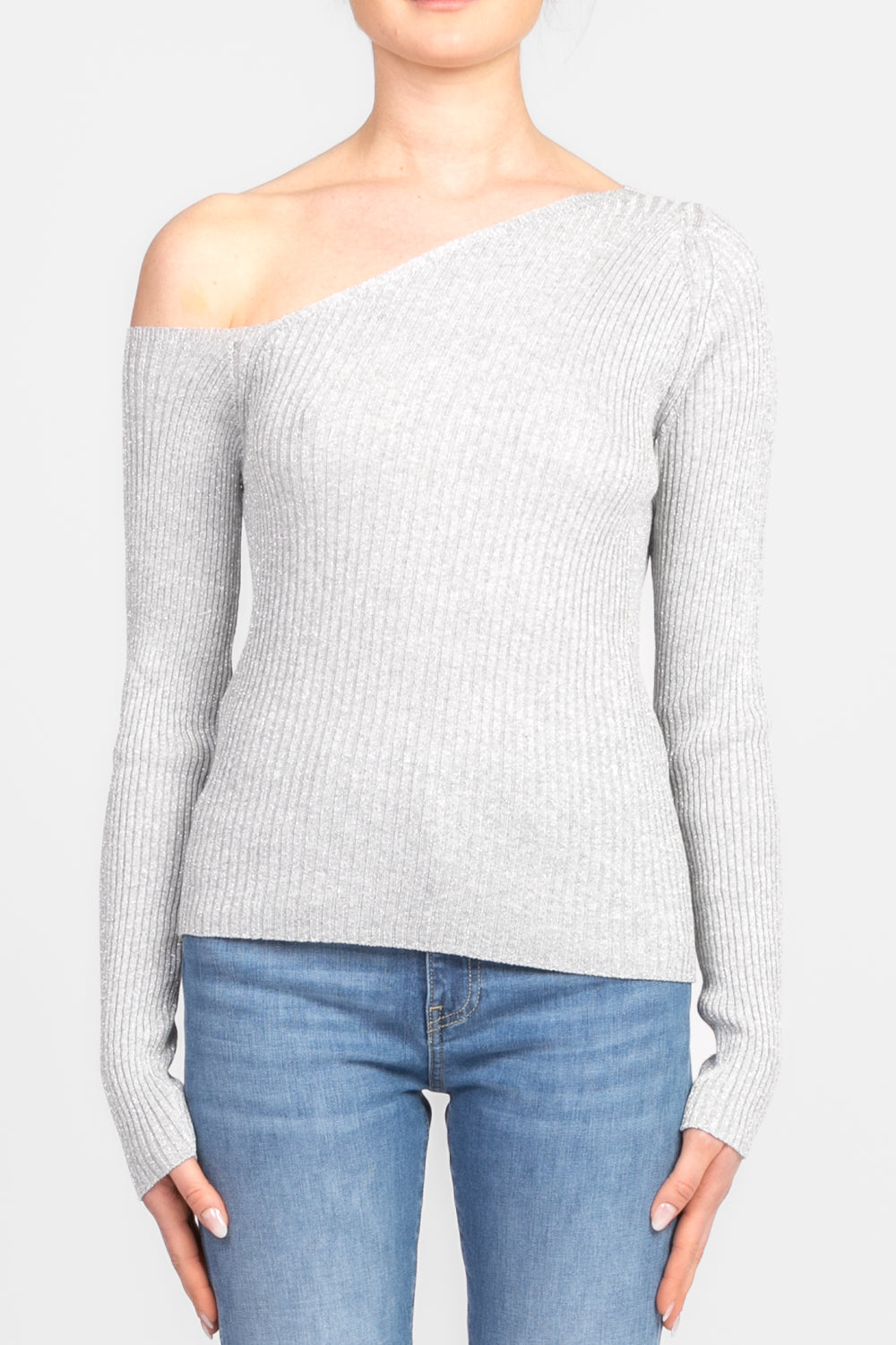 Tensione In - Maglia lurex scollo asimmetrico Art. D76827PE25