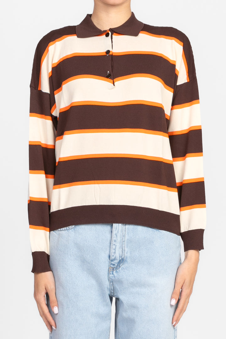 Vicolo - Maglia polo rigata manica lunga Art. 22112D