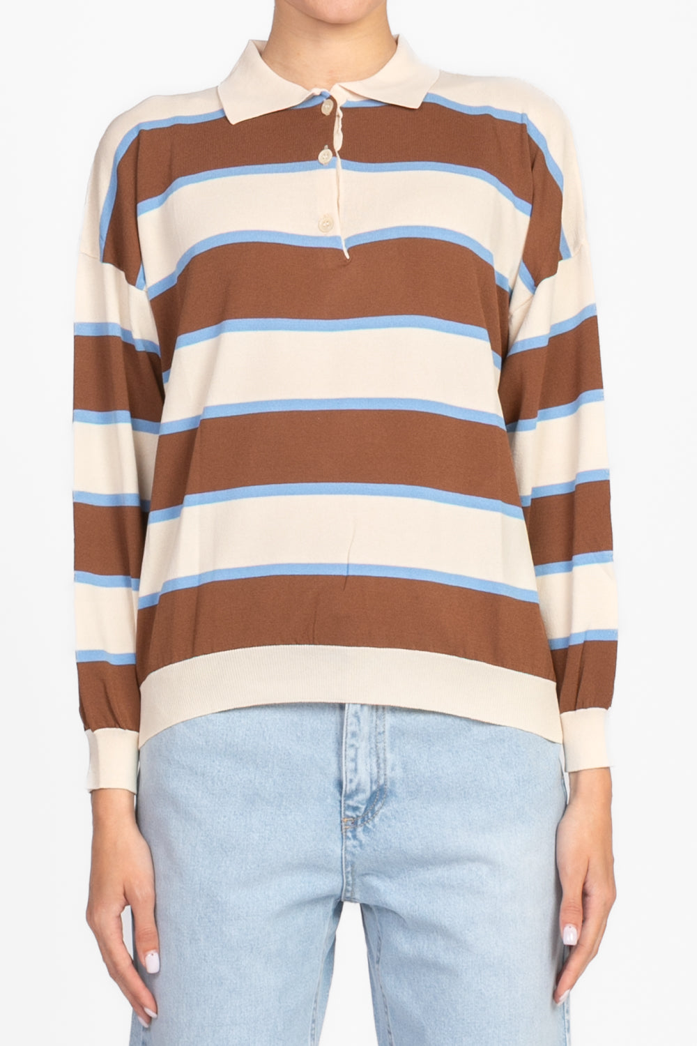 Vicolo - Maglia polo rigata manica lunga Art. 22112D