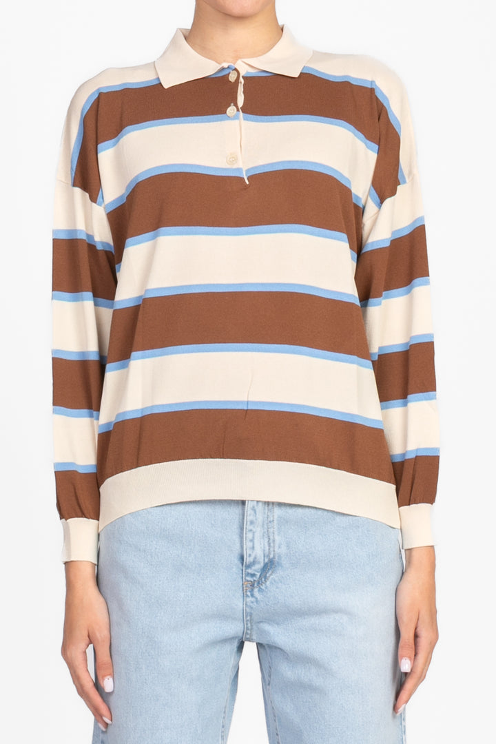 Vicolo - Maglia polo rigata manica lunga Art. 22112D