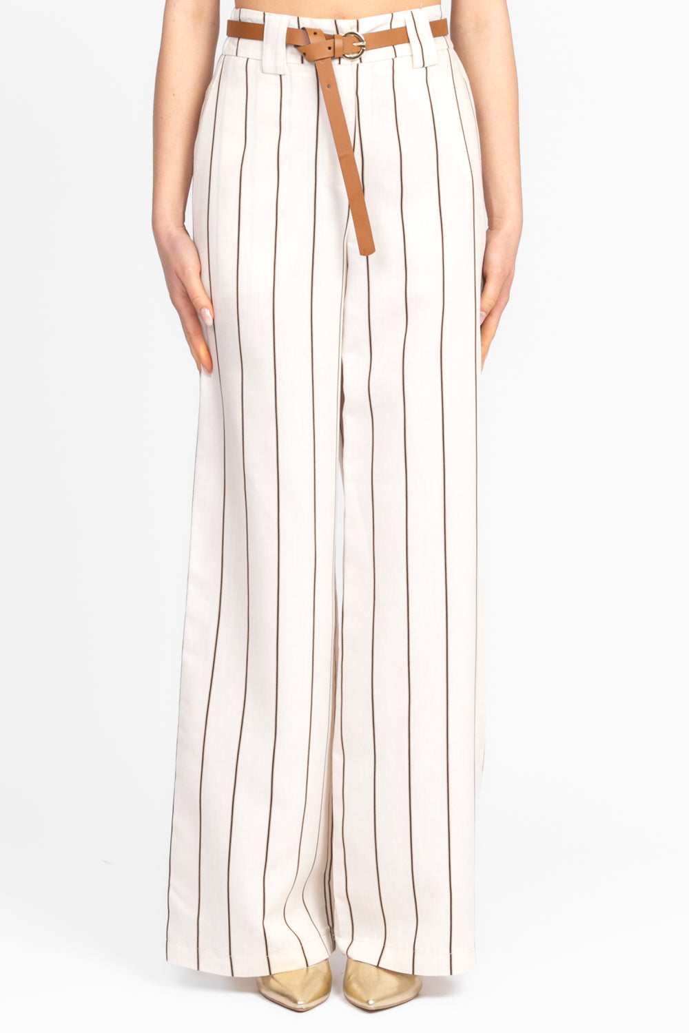 Tensione In - Pantalone palazzo rigato con cinta Art. 25P7299