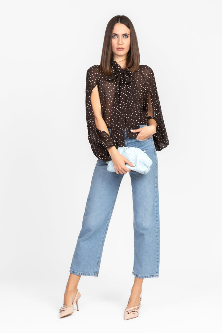 Tensione In - Camicia pois con fiocco con manica aperta Art. 36557