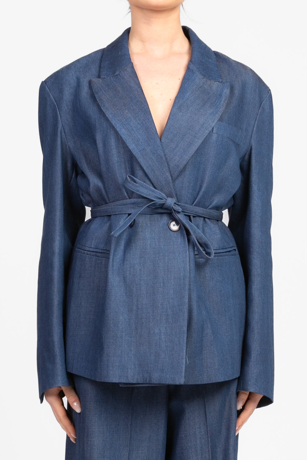 Tensione In - Giacca doppio petto denim con laccio Art. S25J801