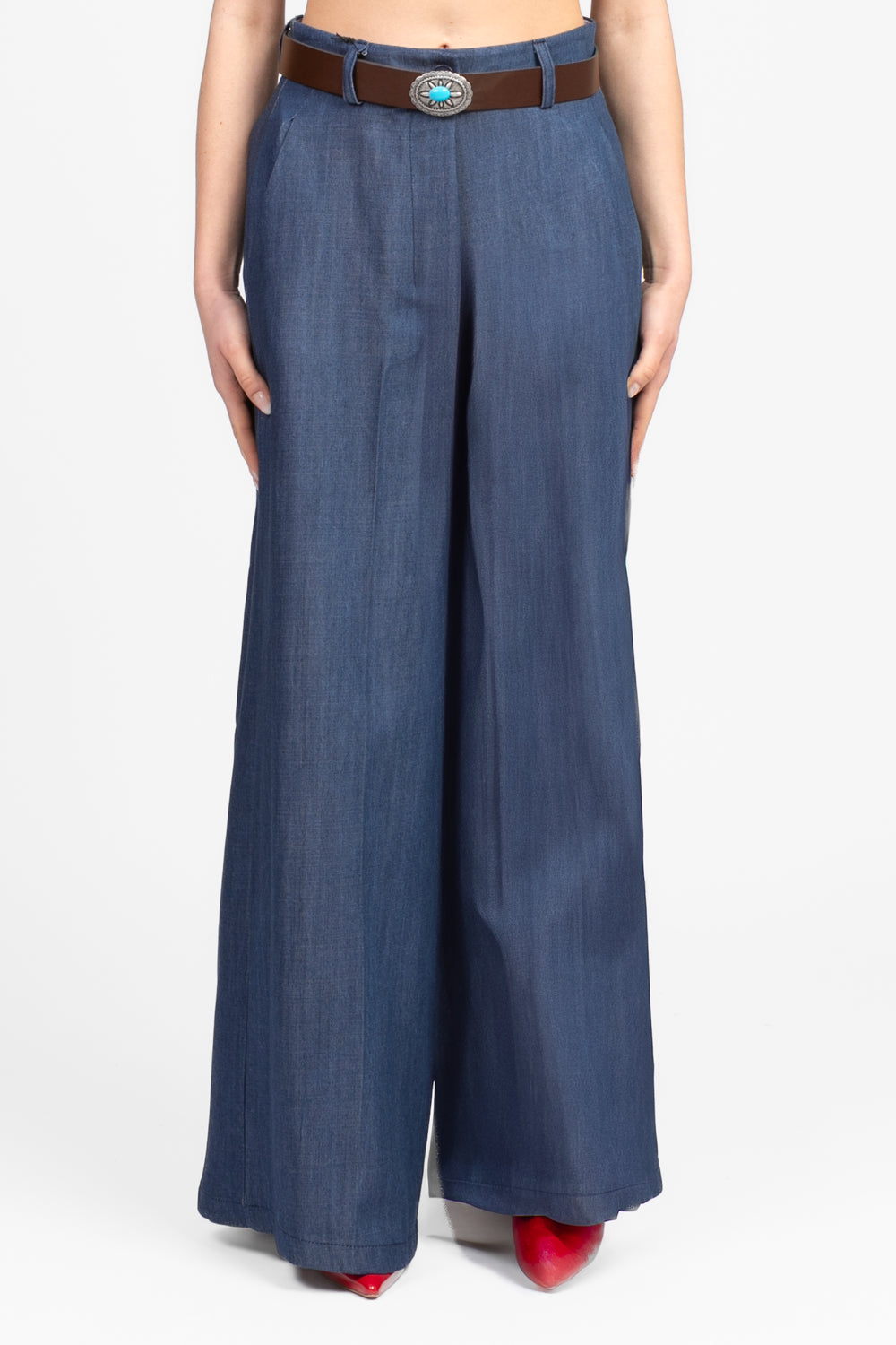 Tensione In - Pantalone palazzo in denim con cinta Art. S25P564
