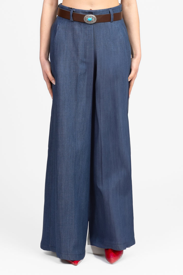 Tensione In - Pantalone palazzo in denim con cinta Art. S25P564