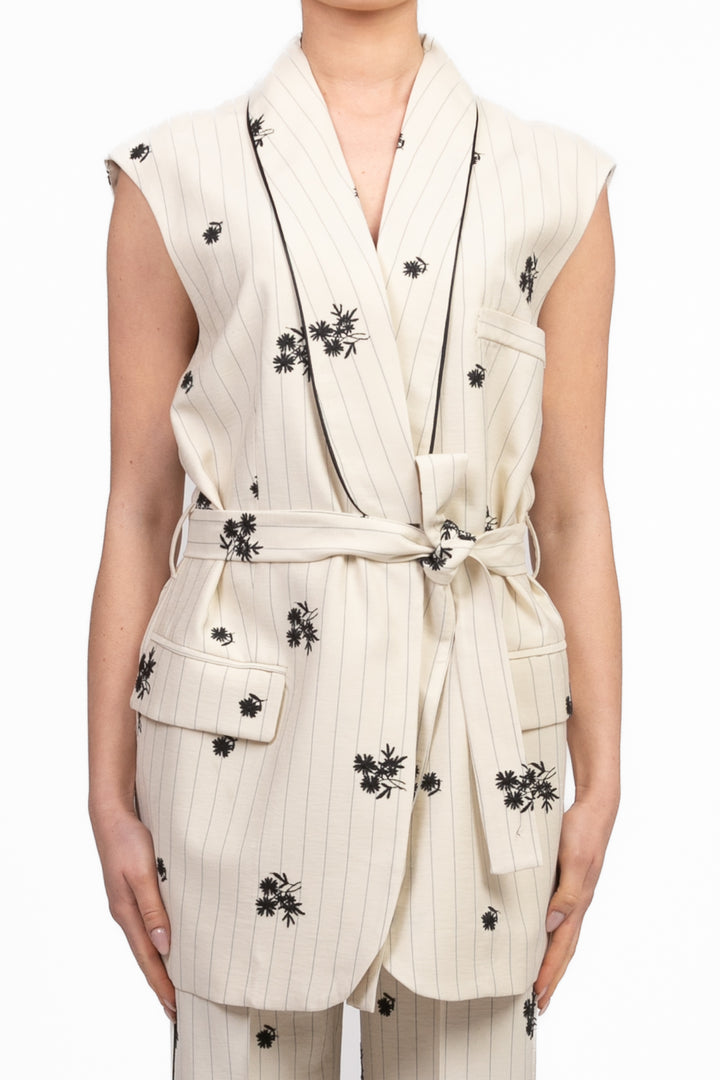 Vicolo - Gilet gessato con ricamo Art. TD0559