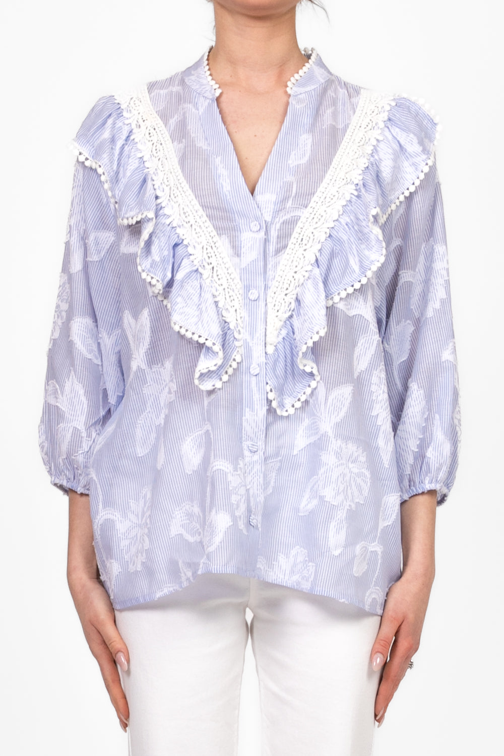 Tensione In - Camicia bacchettata con rouches Art. OD1112
