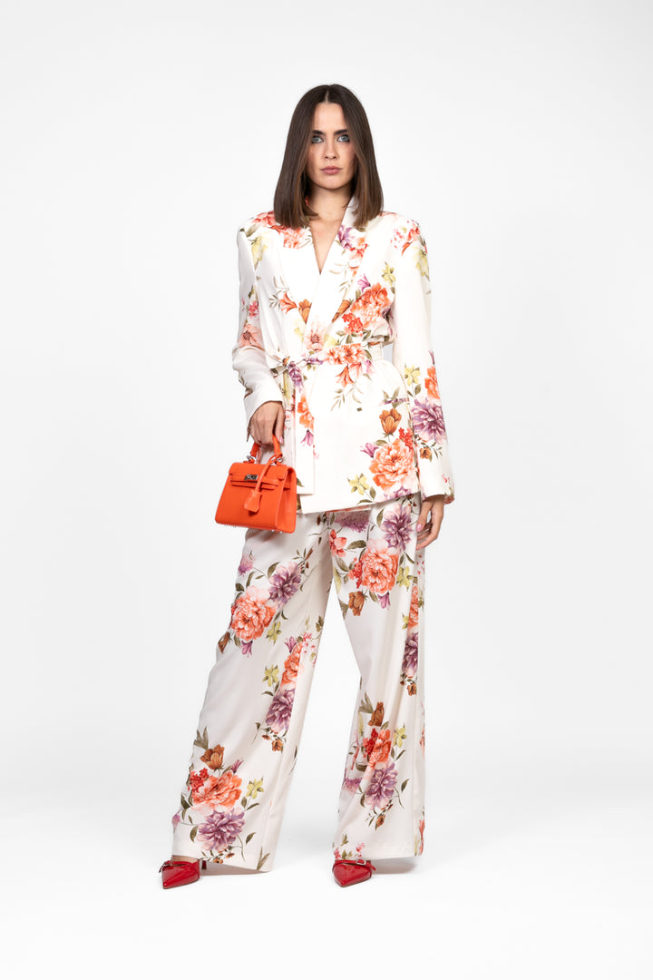 Vicolo - Giacca floreale in satin con fusciacca Art. TD2178