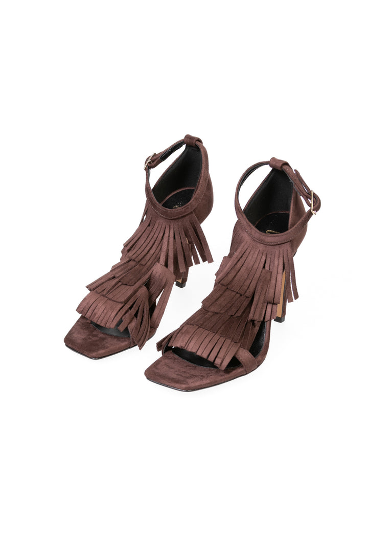 Ovyé - Sandalo scamosciato con tacco e frange Art. LF018Y072CAM
