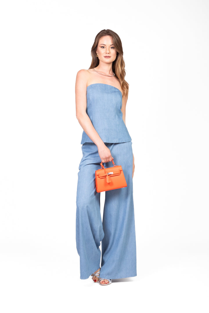 Tensione In - Pantalone palazzo chambray Art. 25P7589