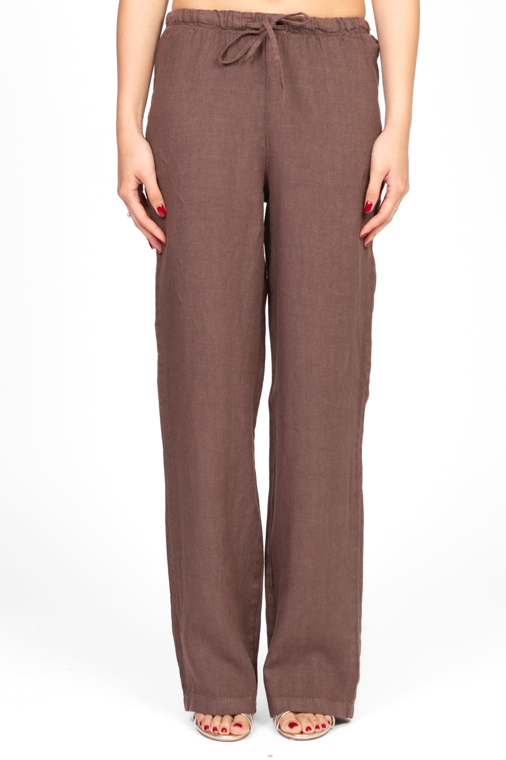 Vicolo - Pantalone palazzo coulisse in lino Art. TD2289