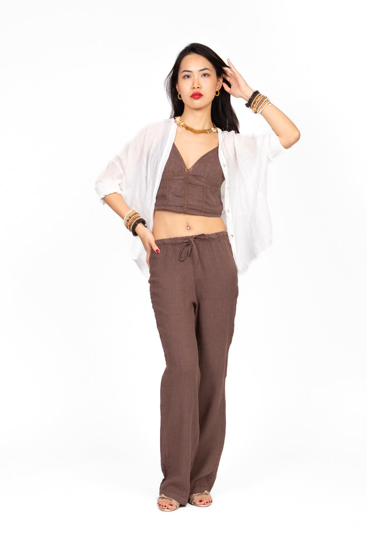 Vicolo - Pantalone palazzo coulisse in lino Art. TD2289