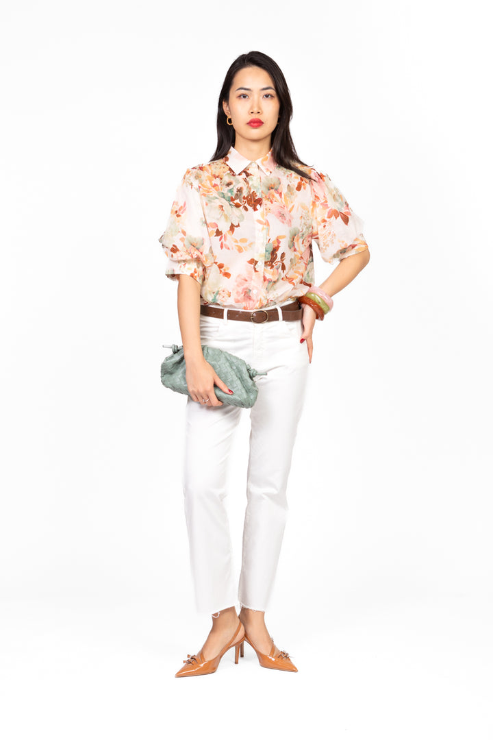 Vicolo - Camicia floreale manica corta a palloncino Art. TD2314