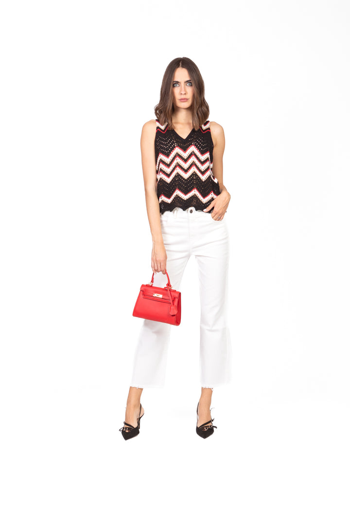 Vicolo - Top crochet multicolor scollo a v Art. 55061D