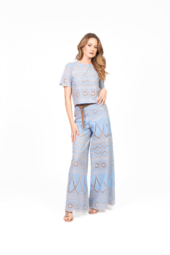 Tensione In - Pantalone palazzo in san gallo con cinta Art. S25PD67