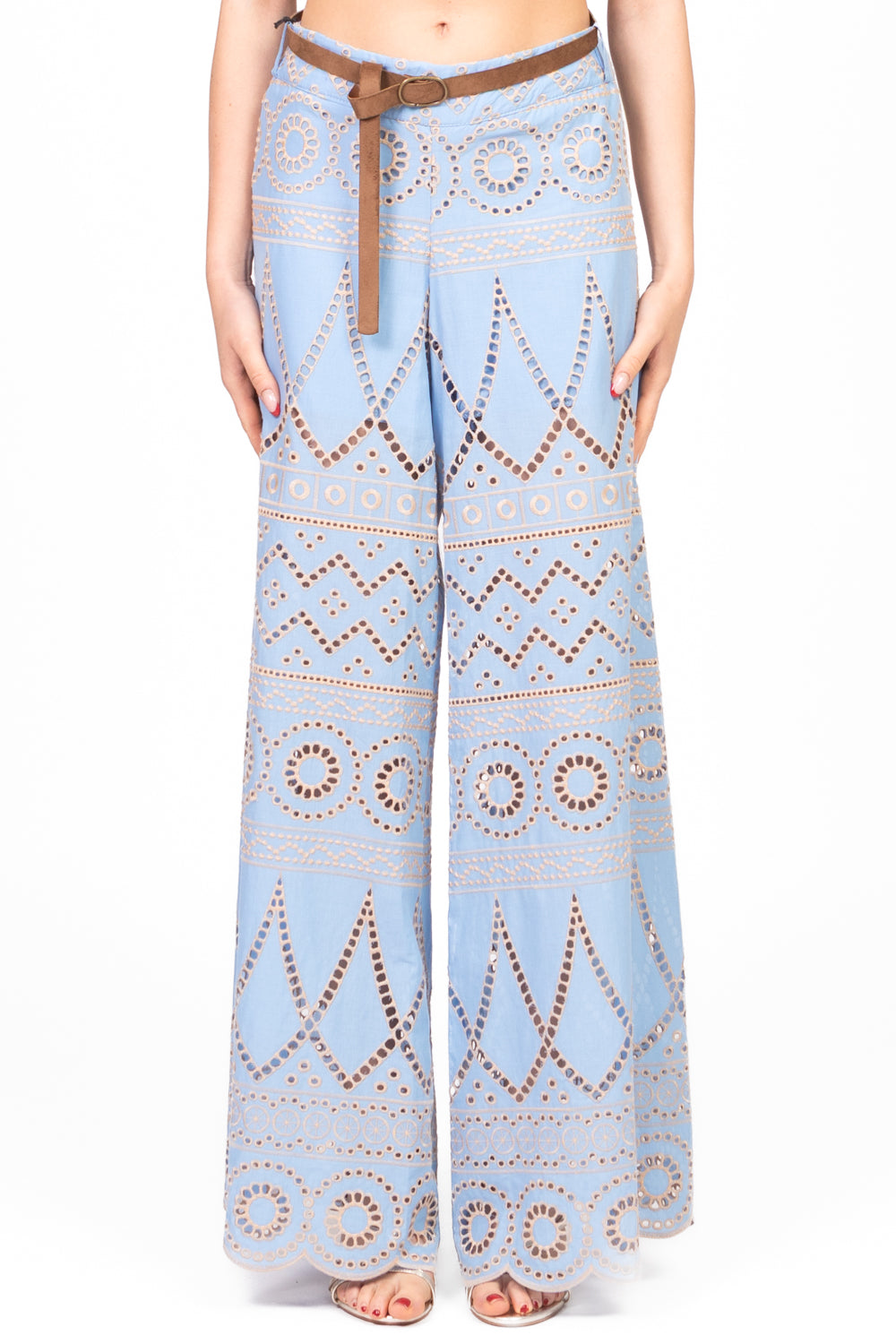 Tensione In - Pantalone palazzo in san gallo con cinta Art. S25PD67