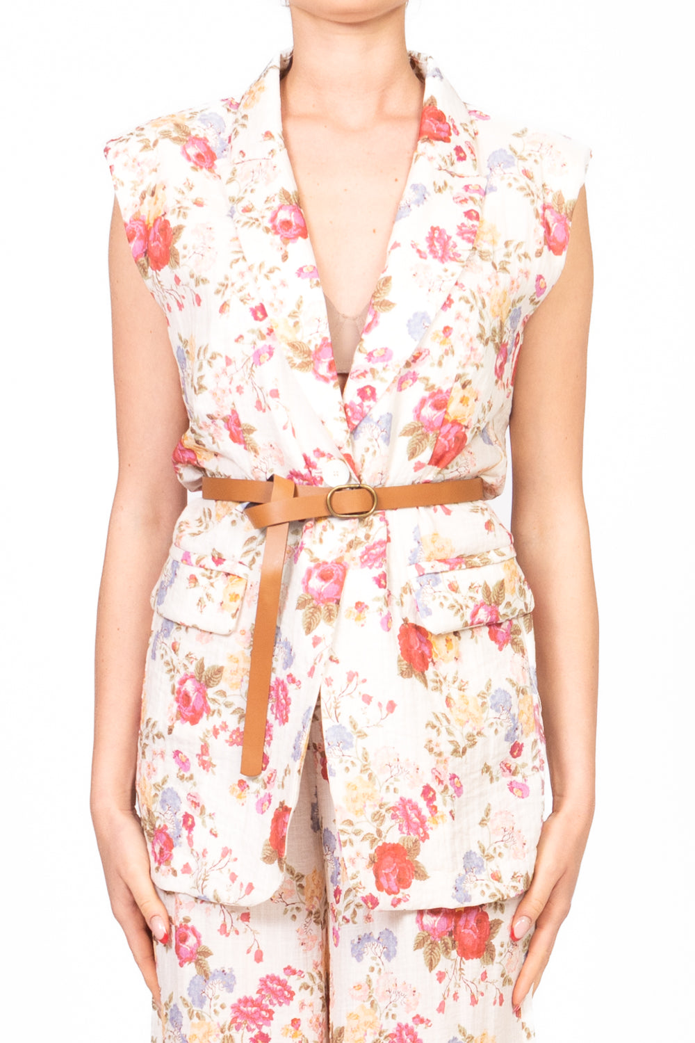 Tensione In - Gilet floreale con cintura Art. S25JD09
