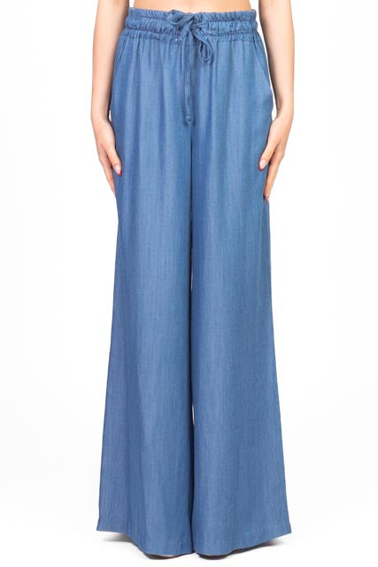 Tensione In - Pantalone palazzo coulisse in chambray Art. 25P7801