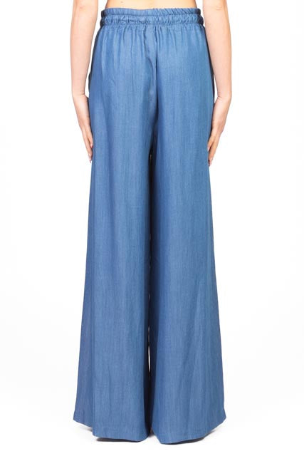 Tensione In - Pantalone palazzo coulisse in chambray Art. 25P7801