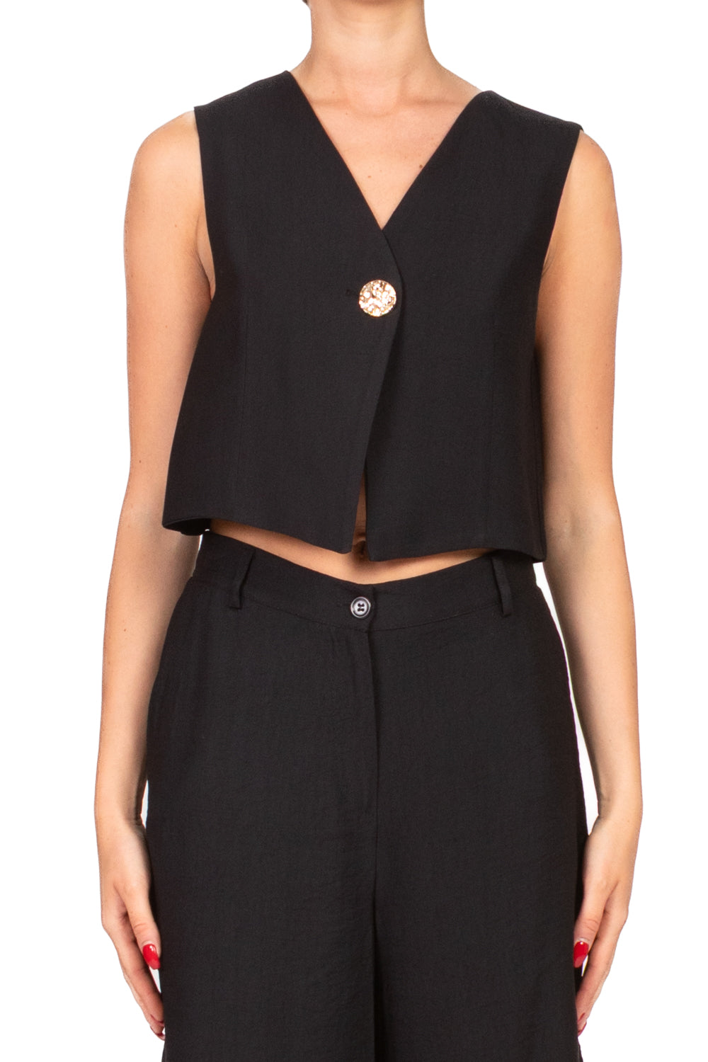 Vicolo - Gilet crop con bottone oro Art. TD3202