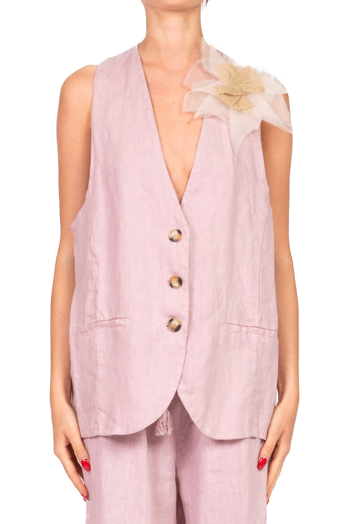 Tensione In - Gilet in lino con spilla Art. S25JI66
