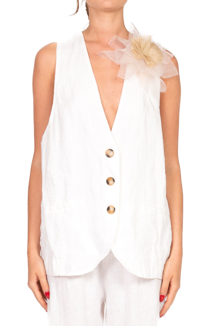 Tensione In - Gilet in lino con spilla Art. S25JI66