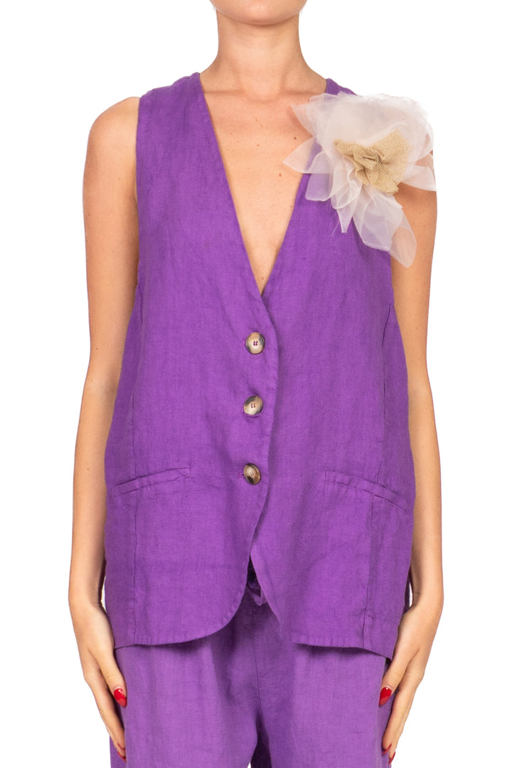 Tensione In - Gilet in lino con spilla Art. S25JI66