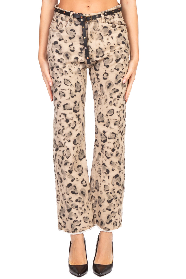 Tensione In - Jeans animalier dritto sfrangiato Art. W25P335