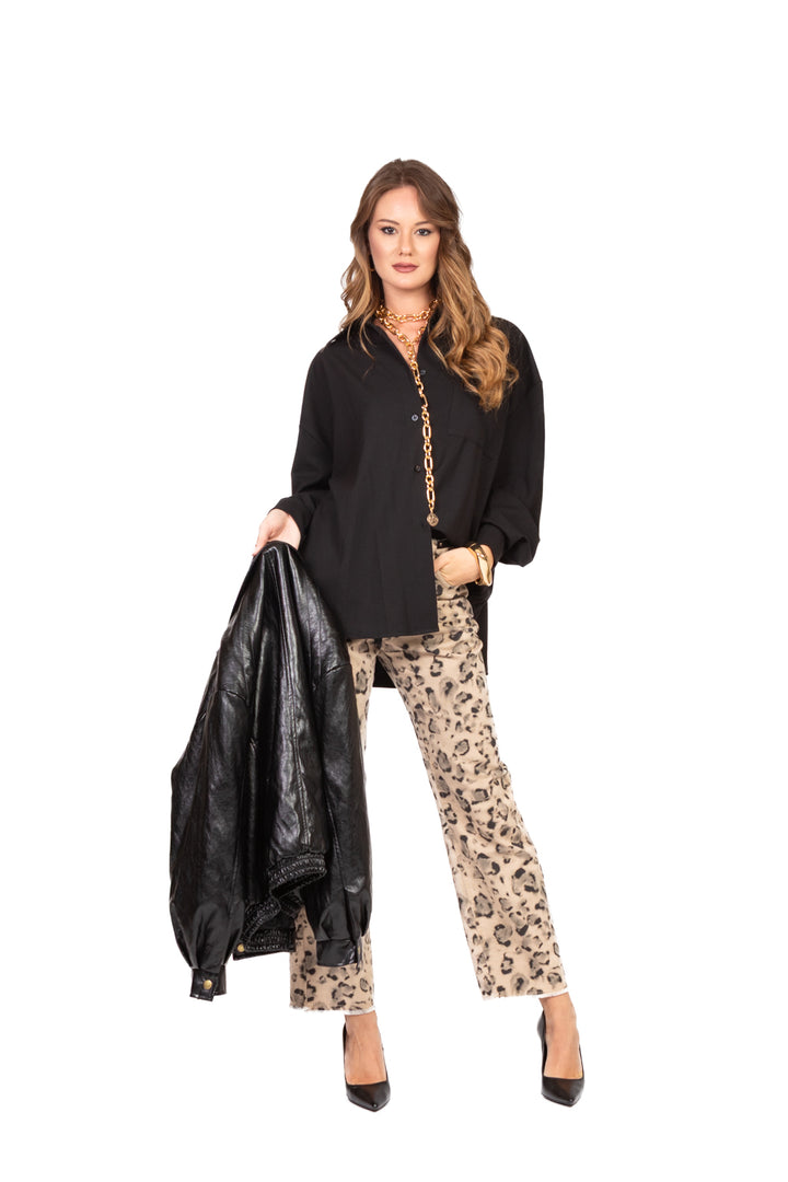 Tensione In - Jeans animalier dritto sfrangiato Art. W25P335