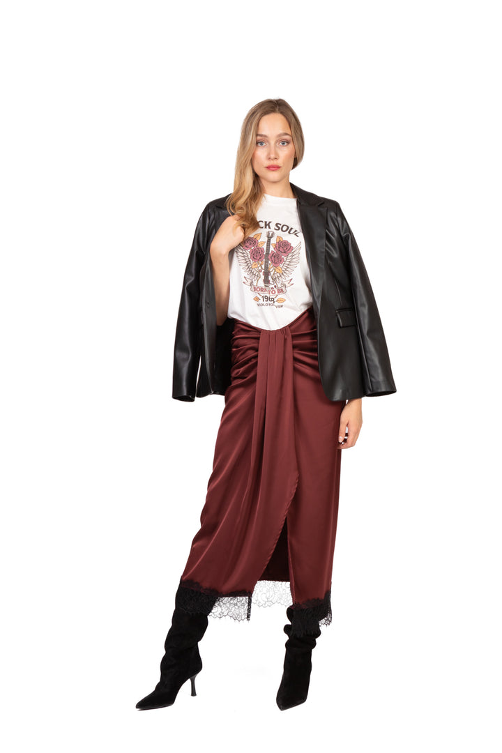 Tensione In - Gonna in raso orlo in pizzo Art. FW250028