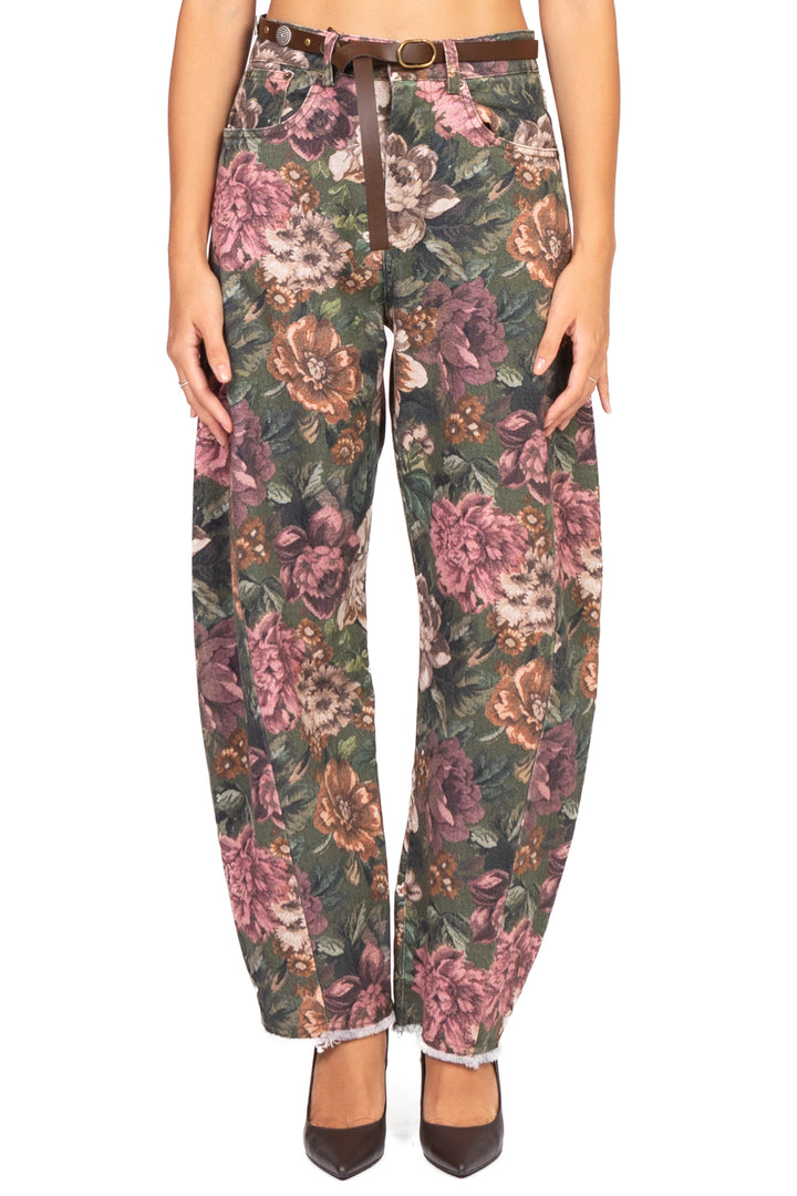 Tensione In - Jeans barrel floreale con cintura Art. W25P158