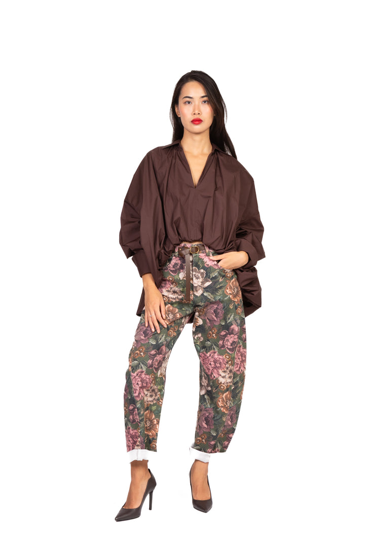 Tensione In - Jeans barrel floreale con cintura Art. W25P158