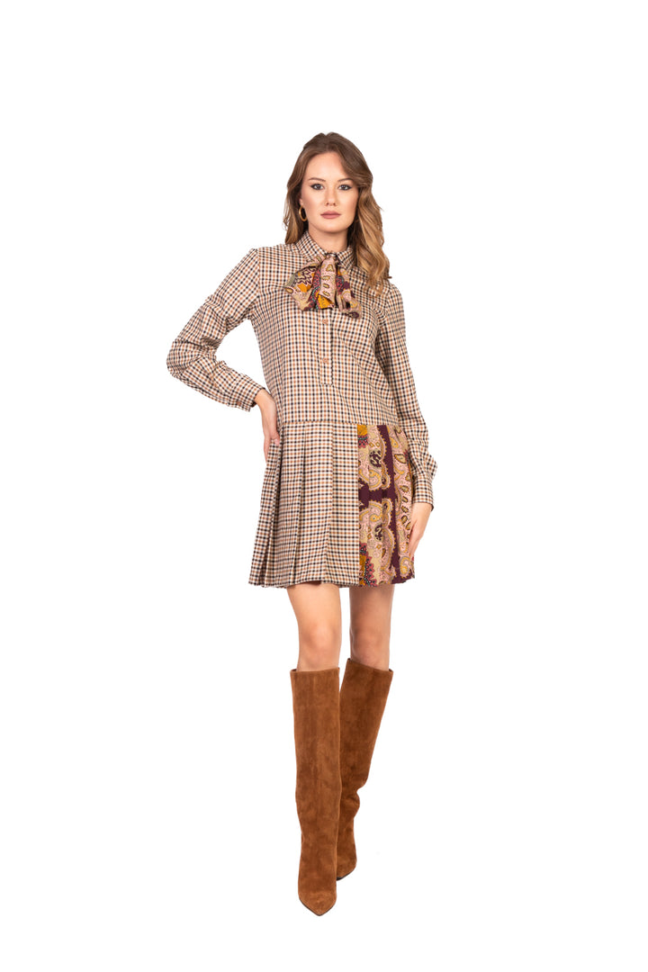 Dixie - Abito pied de poule con pieghe Art. ALO5KNFA