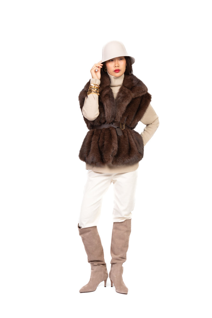 Vicolo - Gilet pelliccia con cintura Art. TF0711