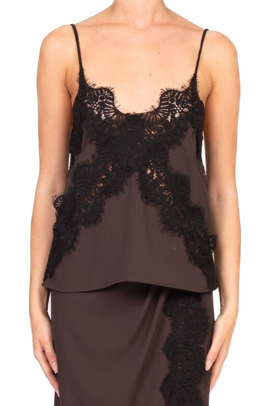 Tensione In - Top in crepe intarsi pizzo Art. FW250020