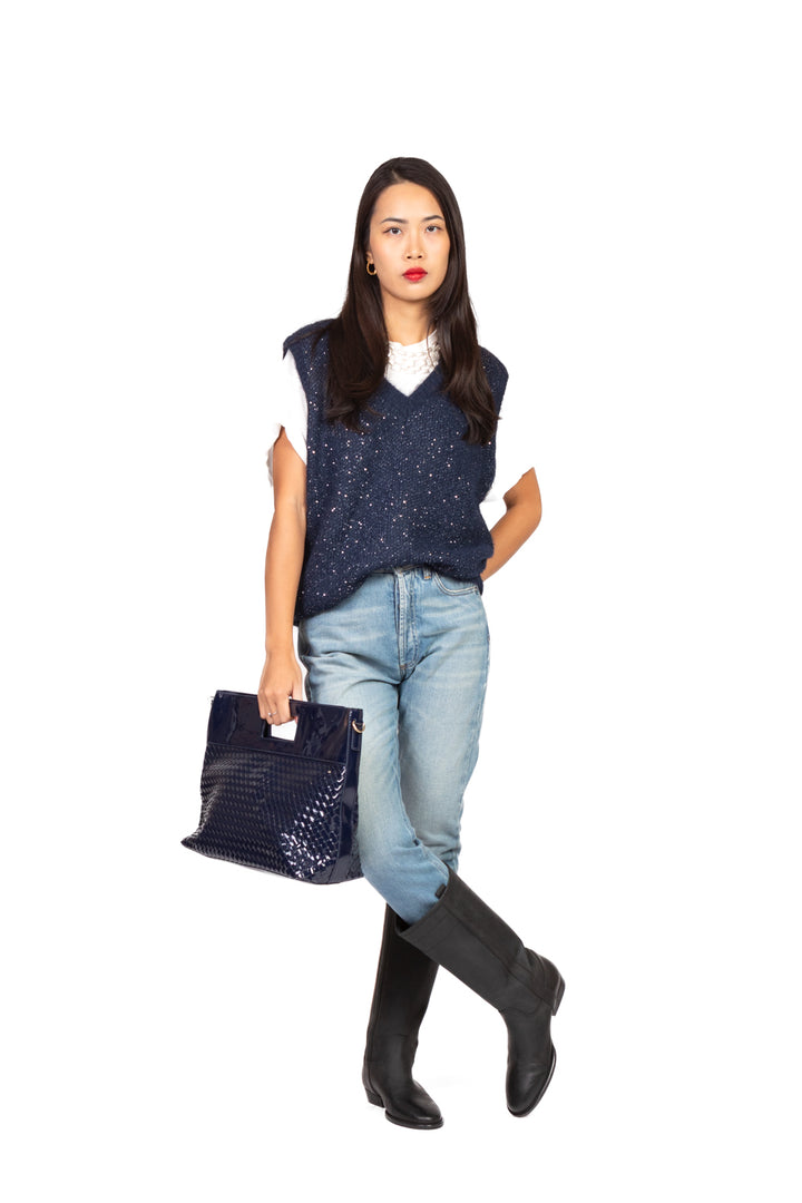 Emunà - Gilet scollo a v con micro paillettes Art. D93187