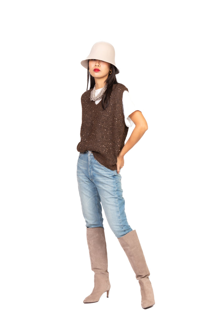 Emunà - Gilet scollo a v con micro paillettes Art. D93187
