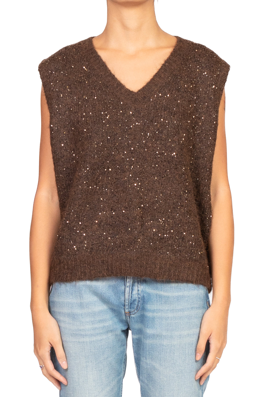 Emunà - Gilet scollo a v con micro paillettes Art. D93187