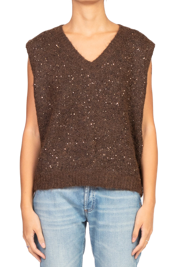 Emunà - Gilet scollo a v con micro paillettes Art. D93187