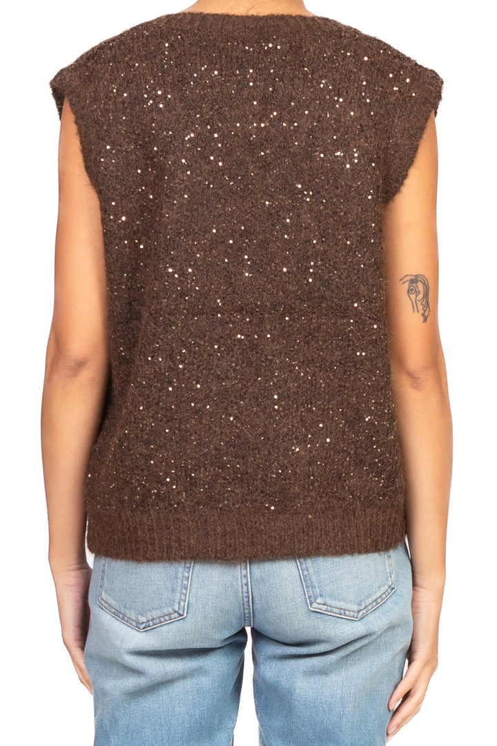 Emunà - Gilet scollo a v con micro paillettes Art. D93187