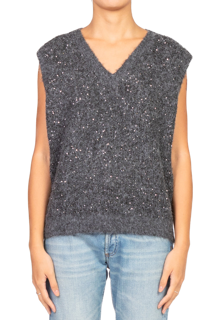 Emunà - Gilet scollo a v con micro paillettes Art. D93187