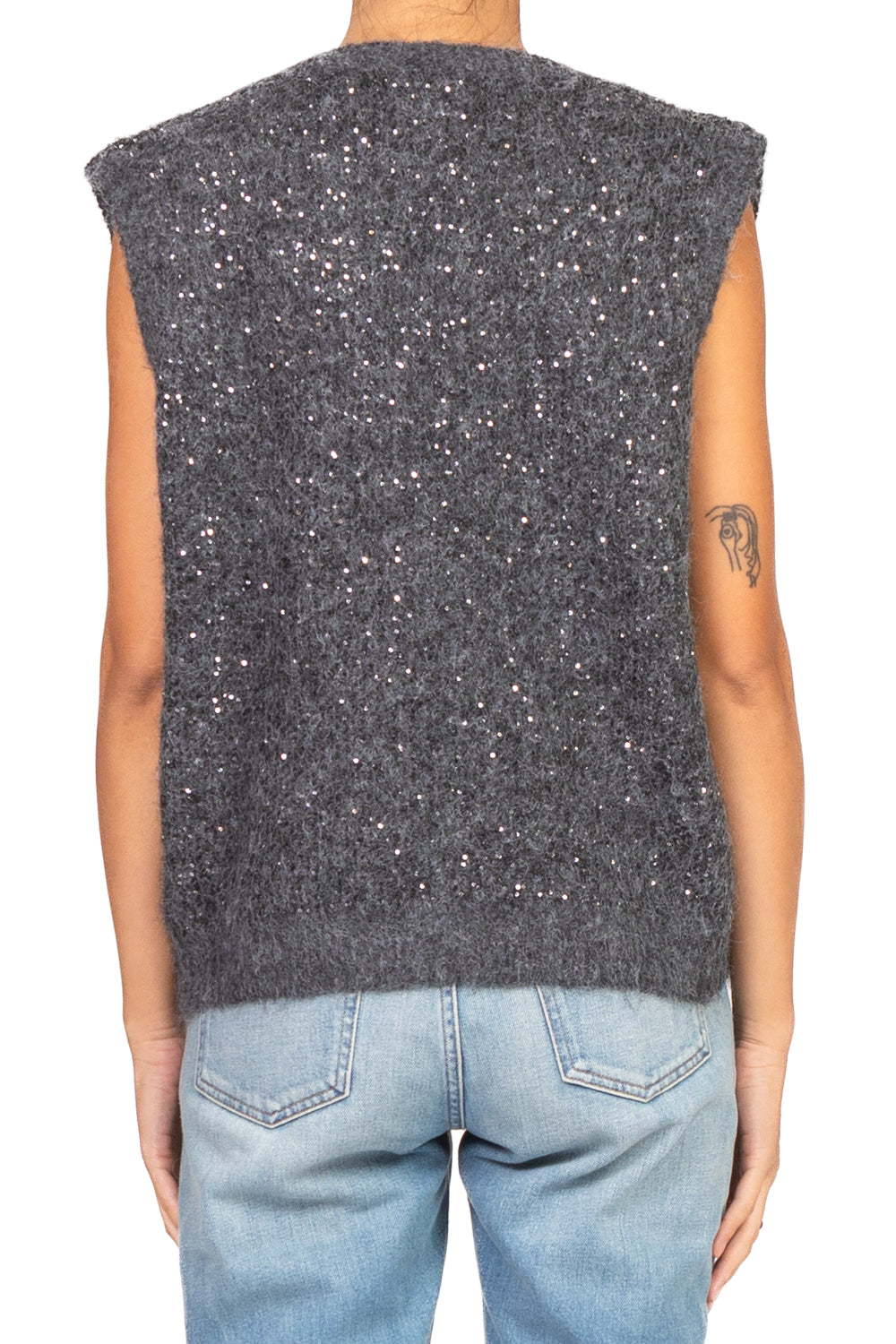 Emunà - Gilet scollo a v con micro paillettes Art. D93187