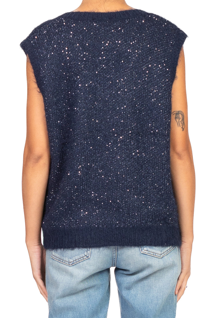 Emunà - Gilet scollo a v con micro paillettes Art. D93187